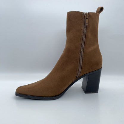 Brown Suede Ankle Boot with Block Heel
