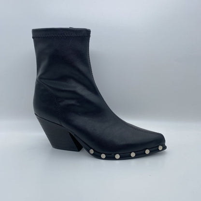 Black Leather Ankle Boot with Metal Stud Accents