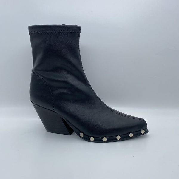 Black Leather Ankle Boot with Metal Stud Accents