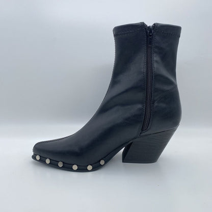 Black Leather Ankle Boot with Metal Stud Accents