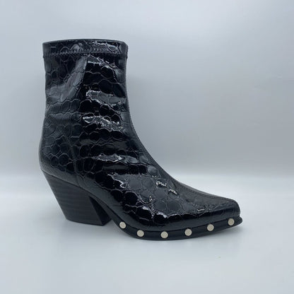 Black Textured Ankle Boots with Studded Detailing