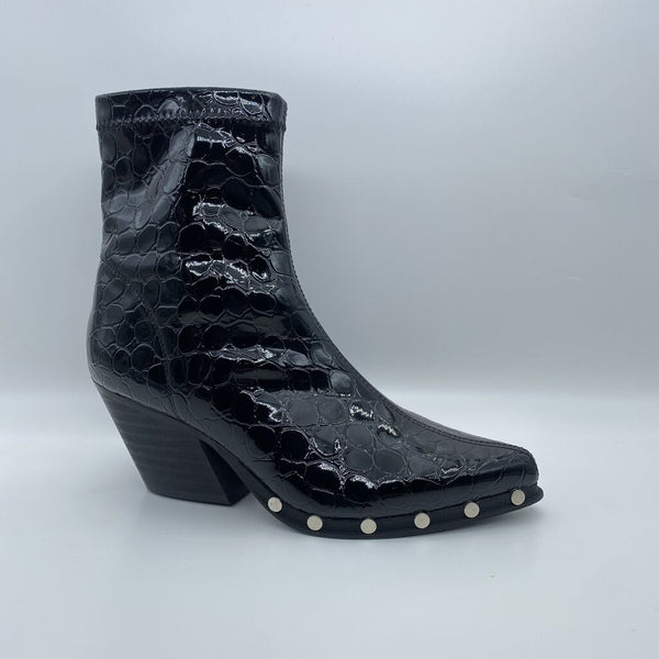 Black Textured Ankle Boots with Studded Detailing
