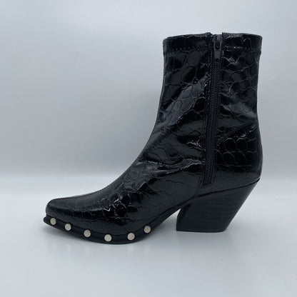 Black Textured Ankle Boots with Studded Detailing