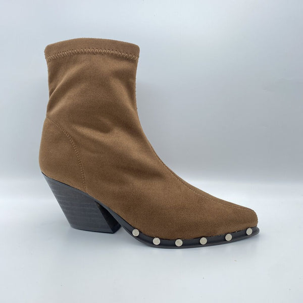 Brown Suede Ankle Boots with Studded Trim