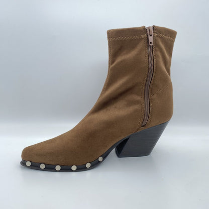 Brown Suede Ankle Boots with Studded Trim