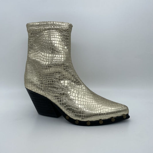 Gold Textured Ankle Boots with Studded Detailing
