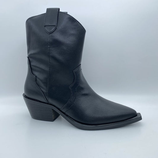 Black Pointed Toe Western Ankle Boots