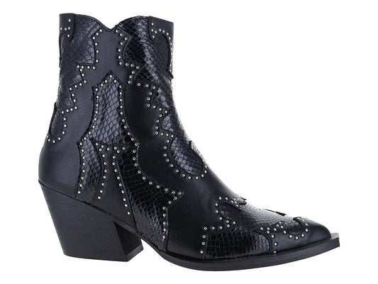 Black Embossed Ankle Boots with Studded Detail