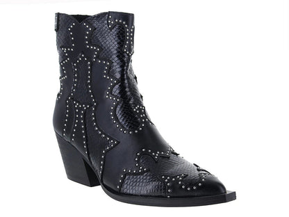 Black Embossed Ankle Boots with Studded Detail