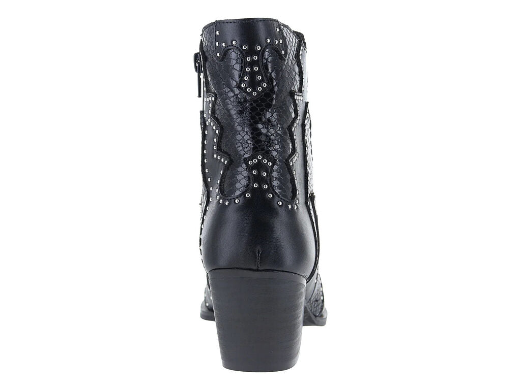 Black Embossed Ankle Boots with Studded Detail