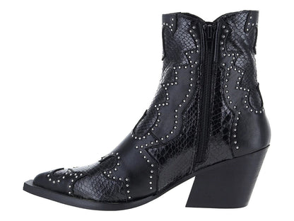 Black Embossed Ankle Boots with Studded Detail