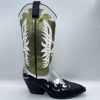 Multicolor Embossed Cowboy Boots with Western Flair