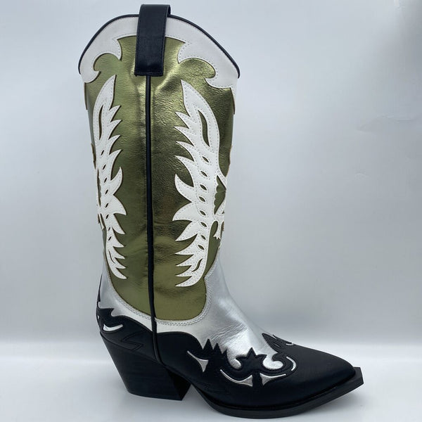 Multicolor Embossed Cowboy Boots with Western Flair