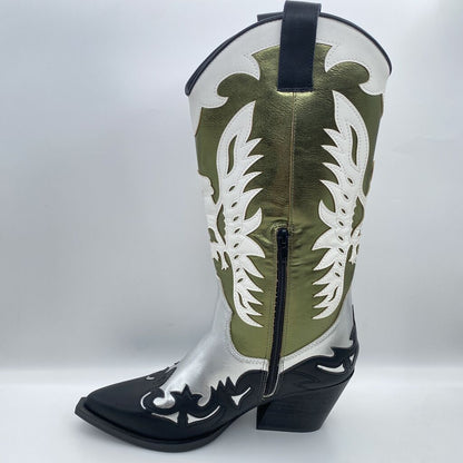 Multicolor Embossed Cowboy Boots with Western Flair