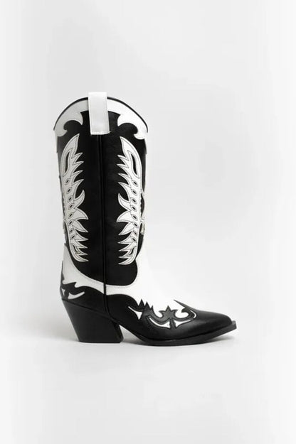 Black and White Cowboy Boots with Embroidered Detail