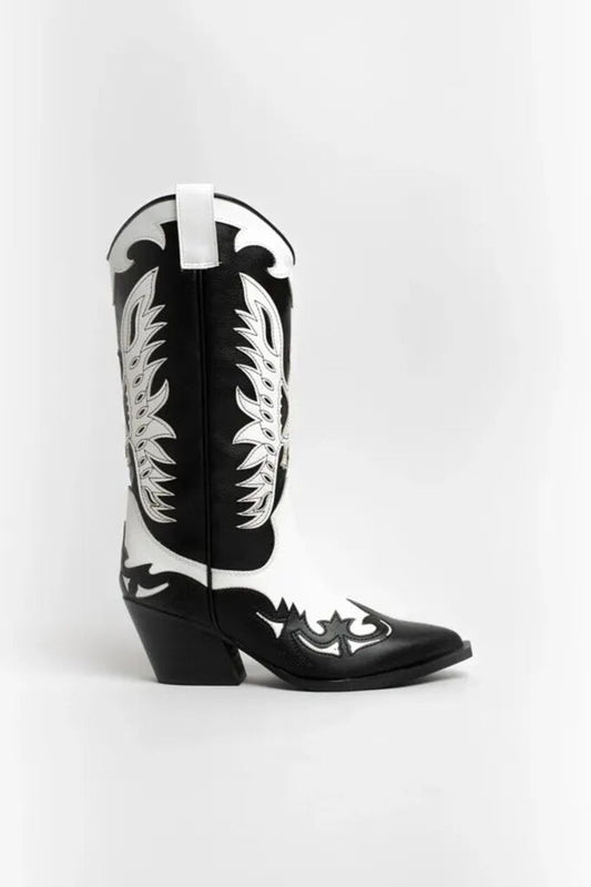 Black and White Cowboy Boots with Embroidered Detail
