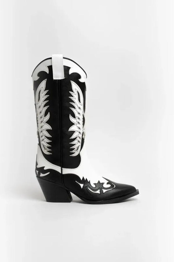 Black and White Cowboy Boots with Embroidered Detail
