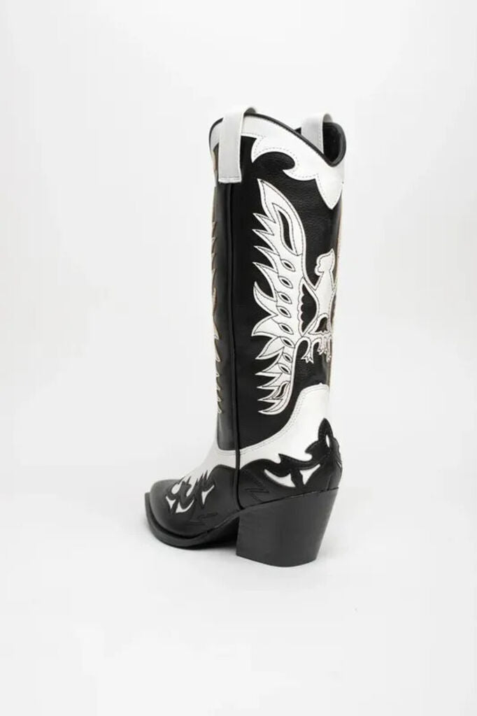 Black and White Cowboy Boots with Embroidered Detail