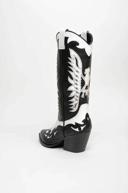 Black and White Cowboy Boots with Embroidered Detail