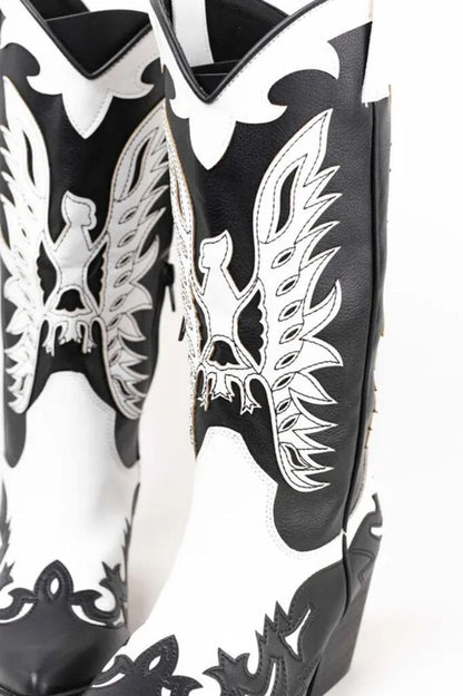 Black and White Cowboy Boots with Embroidered Detail