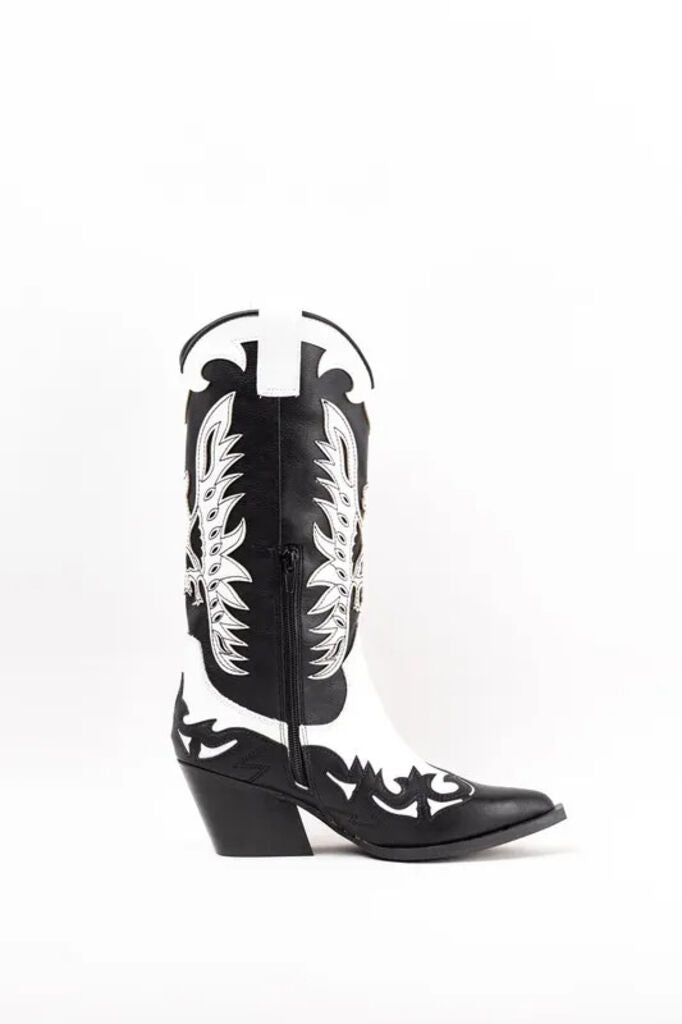 Black and White Cowboy Boots with Embroidered Detail