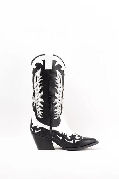 Black and White Cowboy Boots with Embroidered Detail