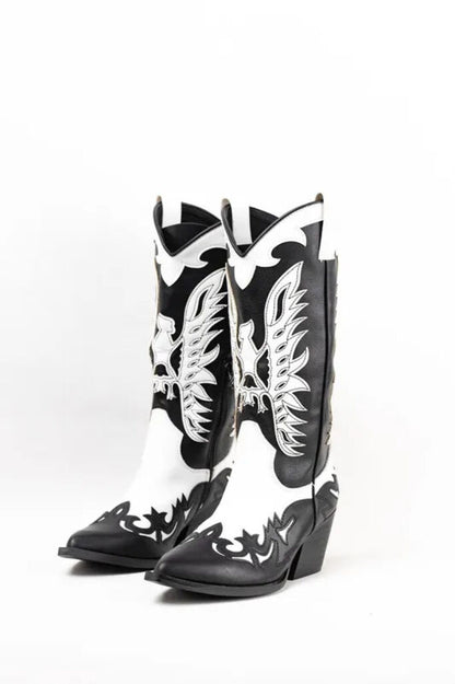 Black and White Cowboy Boots with Embroidered Detail