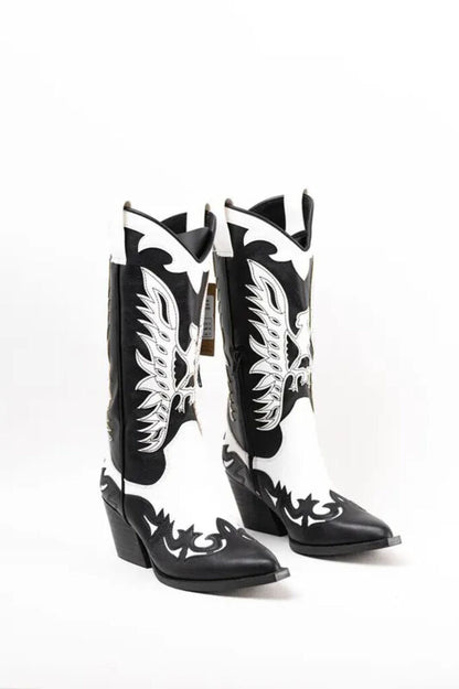 Black and White Cowboy Boots with Embroidered Detail