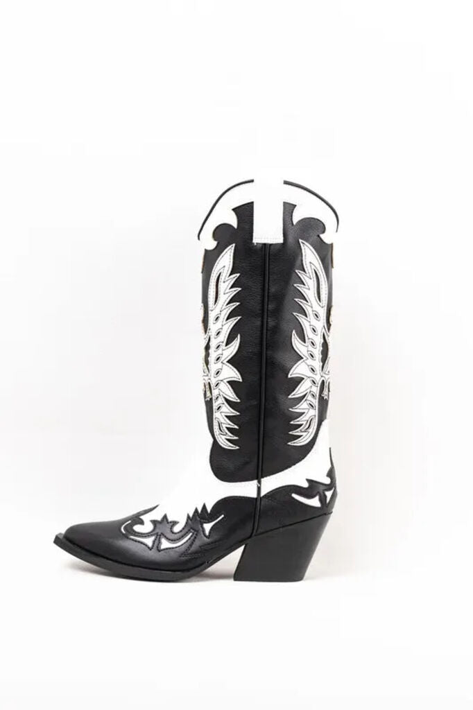 Black and White Cowboy Boots with Embroidered Detail