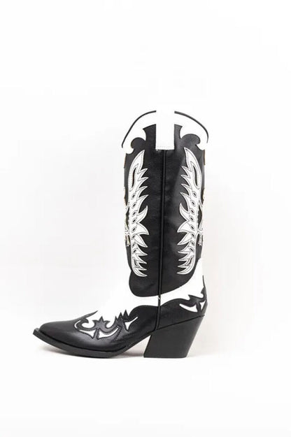 Black and White Cowboy Boots with Embroidered Detail