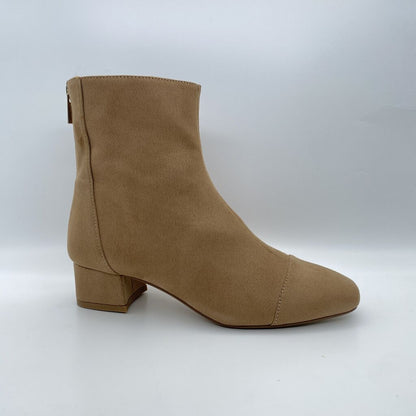 Sand Suede Ankle Boot with Block Heel