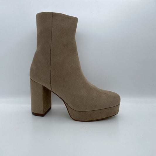 Taupe Suede Platform Ankle Boot with Block Heel