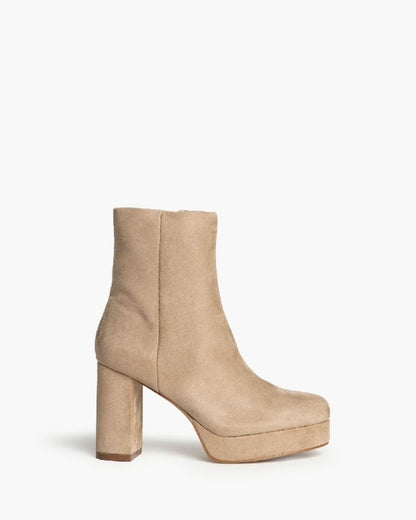 Beige Suede Platform Ankle Boots