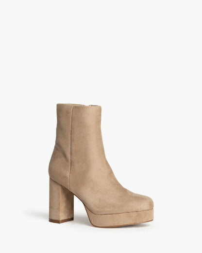 Beige Suede Platform Ankle Boots