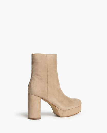 Beige Suede Platform Ankle Boots