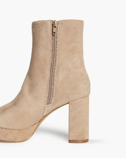 Beige Suede Platform Ankle Boots