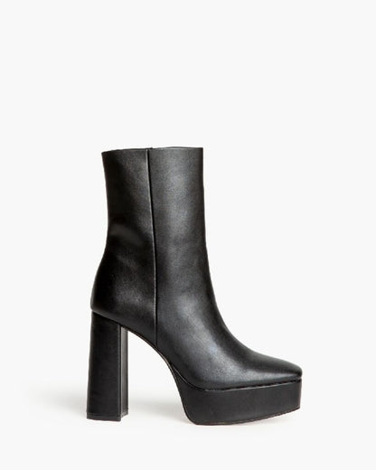 Black Platform Ankle Boot with Block Heel