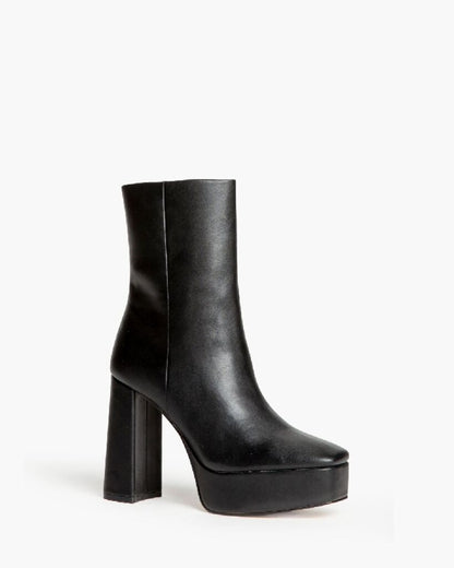 Black Platform Ankle Boot with Block Heel