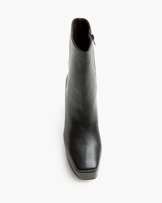 Black Platform Ankle Boot with Block Heel