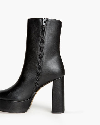 Black Platform Ankle Boot with Block Heel