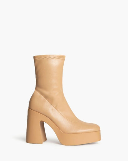 Beige Vegan Leather Platform Ankle Boots