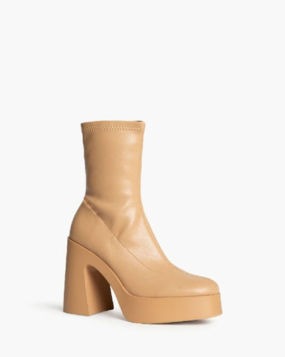 Beige Vegan Leather Platform Ankle Boots