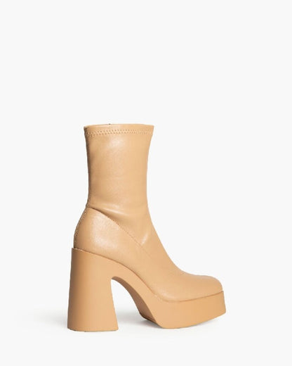 Beige Vegan Leather Platform Ankle Boots