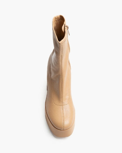 Beige Vegan Leather Platform Ankle Boots
