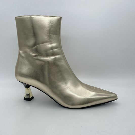 Gold Metallic Ankle Boots with Geometric Heel