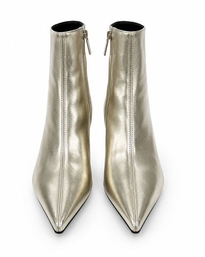 Gold Metallic Ankle Boots with Geometric Heel
