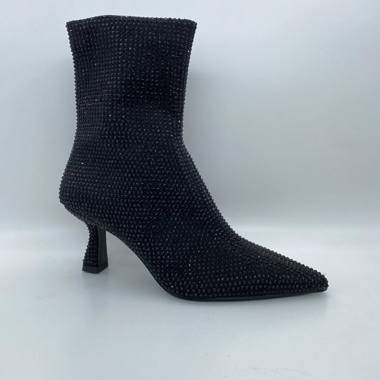 Black Studded Ankle Boot with Pointed Toe