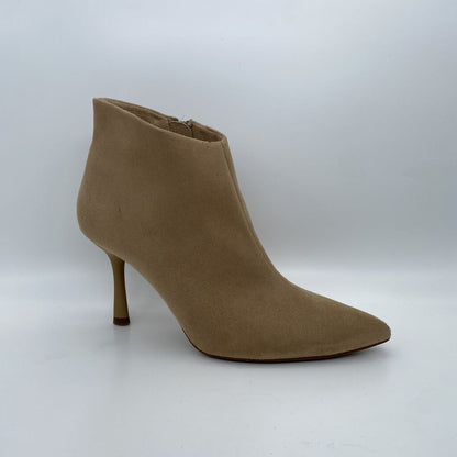 Beige Suede Ankle Boots with Stiletto Heel