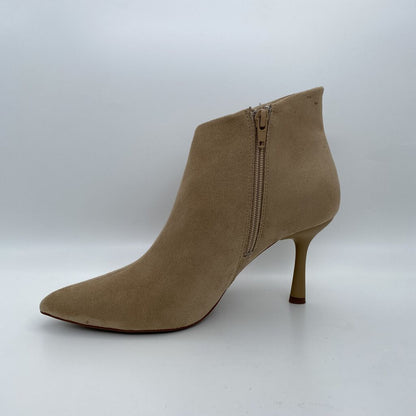 Beige Suede Ankle Boots with Stiletto Heel
