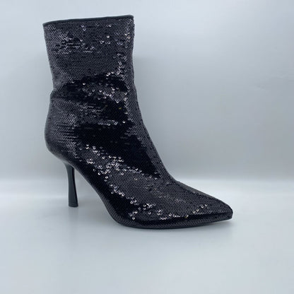 Black Sequin Stiletto Ankle Boot with Pointed Toe